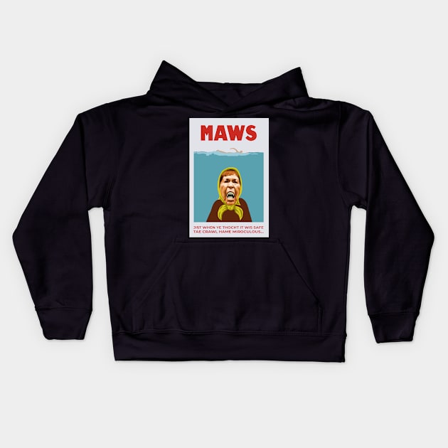 Spoof Scottish Jaws Movie Poster Kids Hoodie by TimeTravellers